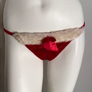 Spencer red stretch satin faux fur trimmed panty L